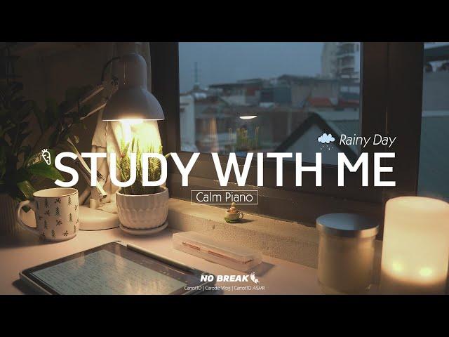 1-HOUR STUDY WITH ME No Break | Calm Piano, Background noises, Rain sounds