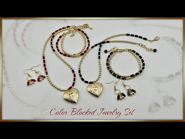 Color Blocked Jewelry Set (Earrings, Necklace, AND Bracelet!)