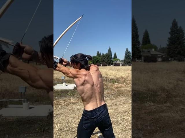 Strain of pulling back the 155# bow. #archery #witcher #nerd #fitness #muscle #fantasy