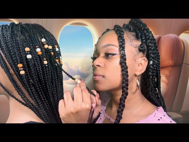 ASMR | ️ The Lady On The Airplane Does Your Hair + Adds Wooden Beads To Your Braids