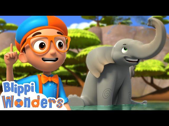 Blippi Meets an Elephant! | Blippi Wonders | Learn ABC 123 | Fun Cartoons | Moonbug Kids