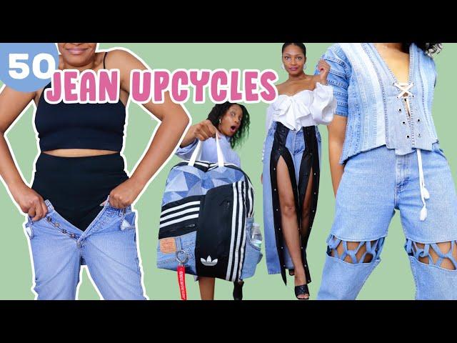 50 Ways to Upcycle Jeans You Can't Fit! | DIY clothes thrift flip