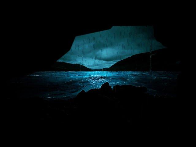 Hiding in a Cave while the Ocean Rain Sounds Calm my Mind | Dimmed Screen Heavy Rain for Sleeping