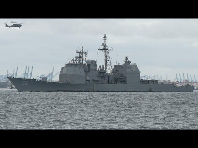 Warship heads out: USS Philippine Sea guided missile cruiser