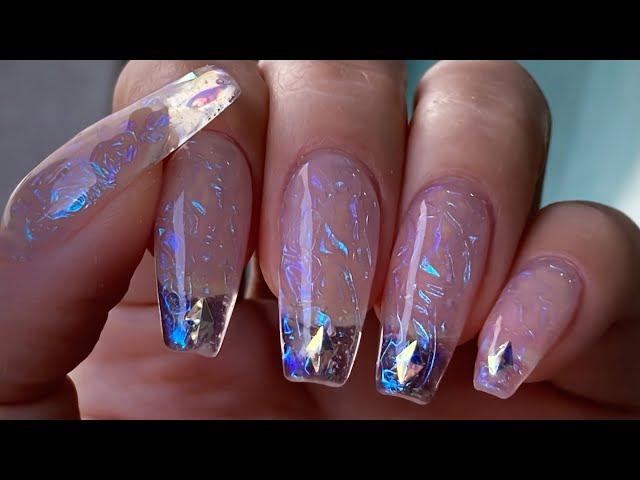 Unique nail art / Clear nails / Ice nails / Aurora / Glass nails