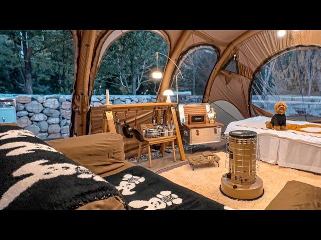 camping•겨울 캠핑은 에어텐트 에서 넓고 더 따뜻하고 빠르게•강아지와 동계 캠핑 준비해요•굴김치에 수육 보쌈