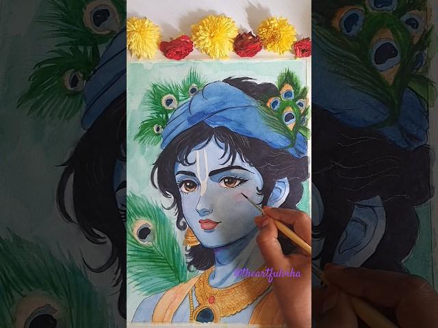 Krishna watercolor painting ️#krishna #radhakrishna #watercolorpainting #madhav #radharani