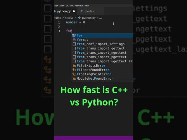 C vs Python Speed Test #cpp #python #programming #code