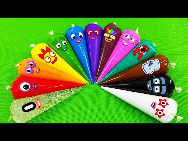 Rainbow SLIME  Looking Numberblocks, Alphablocks, Alphabet Lore with Piping Bags - ASMR