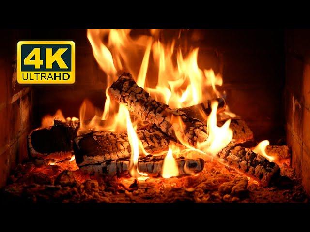  Crackling Fireplace 4K (12 HOURS). Burning Fireplace & Crackling Fire Sounds (NO Music)