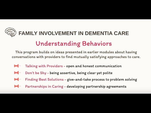 Family Involvement in Dementia Care: #5 Understanding Behaviors