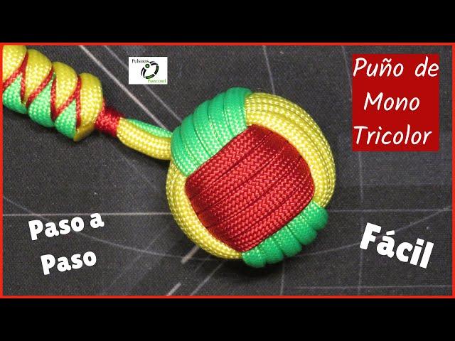 PARACORD TUTORIAL - Como hacer un Llavero Puño de Mono Tricolor Facil - Monkey Fist Keychain Stiched