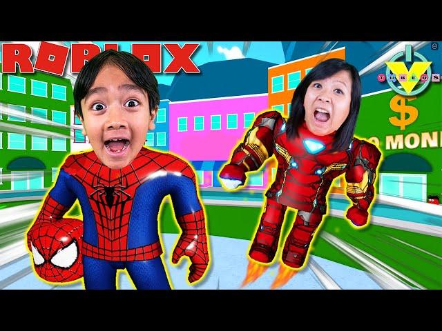 Superhero Ryan and Superhero Mommy in Roblox! Let's Play Roblox Superhero Tycoon!