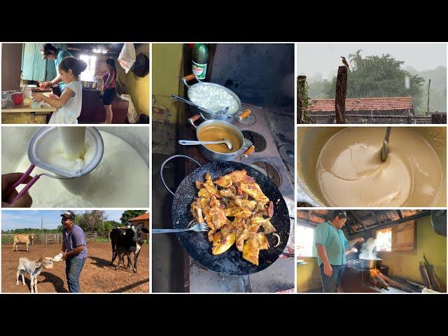 EU E MARIDÃO NA COZINHA| FIZEMOS DOCE DE LEITE E ALMOÇO NO FOGÃO À LENHA| DOMINGÃO COM CHUVA 