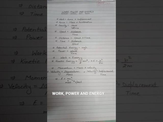 Formulas of work,power and energy