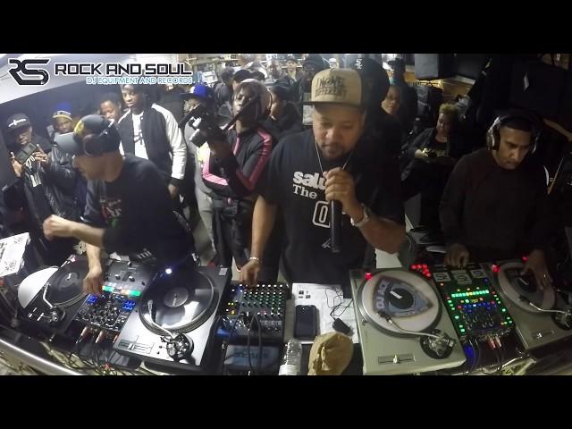 DJ dpone at World Famous Holiday Party 2018 at Rock and Soul DJ Equipment and Records, N.Y.C.