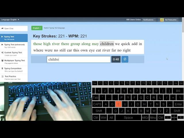 FIRST DVORAK 200 ON 10FF (missing last 10 seconds) - 200 wpm typing