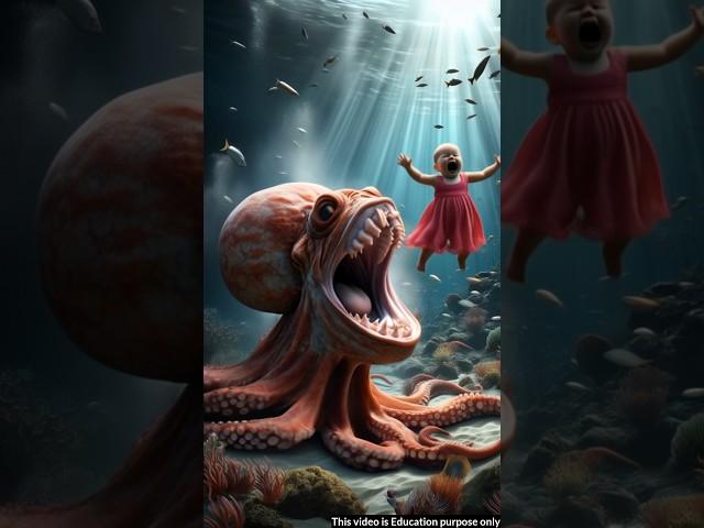 A cute baby octopus caught him and was saved by a penguin. #ai #shorts #viralvideo #baby