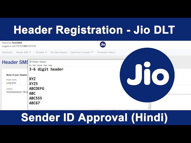 Jio DLT Header Registration Guide | Sender ID Approval in Jio DLT | Approve 3 to 6 Digit Headers