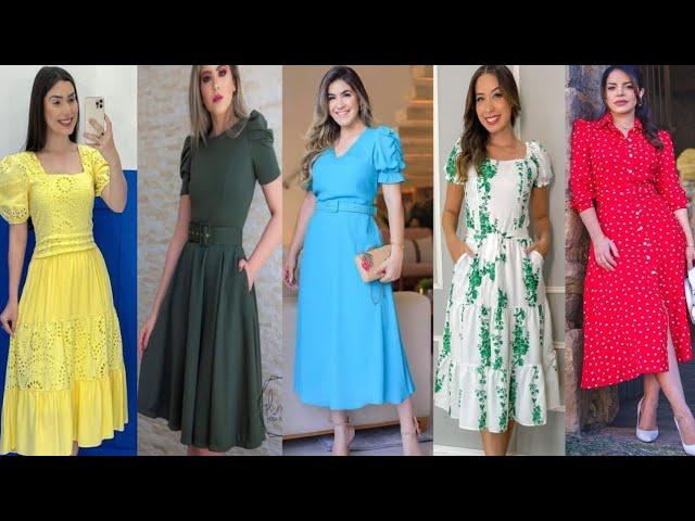 Elegent Moda Evangelica/Moda Feminina 2024/Modest Summer Midi Dresses Design Ideas for Ladies