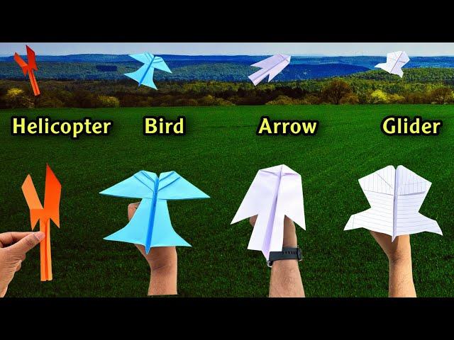 how to make 4 new flying paper bird, top 4 paper flying plane, helicopter, bird, arrow, glider