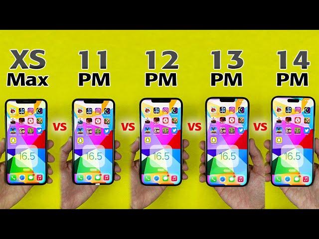 XS Max vs 11 Pro Max vs 12 Pro Max vs 13 Pro Max vs 14 Pro Max - SPEED TEST in 2023 | iOS 16.5