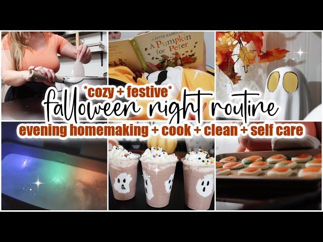 *cozy & festive* FALLOWEEN NIGHT ROUTINE // evening homemaking + cook + clean with me + self care