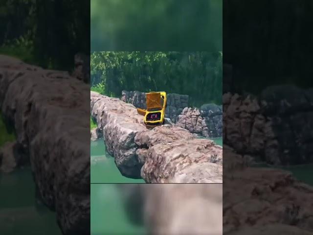 Truck with Long Flatbed Trailer Car Rescue - Cars vs Speed Bump - BeamNG Drive #shorts