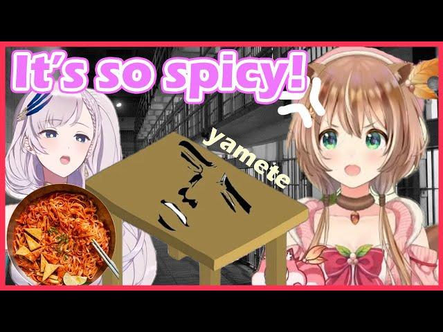 Risu starts slamming tables with Reine as she eats spicy noodles