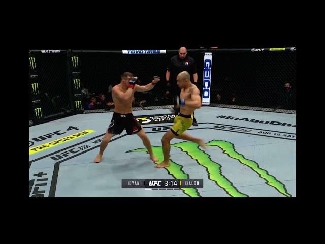 Jose Aldo drops Petr Yan with a leg kick