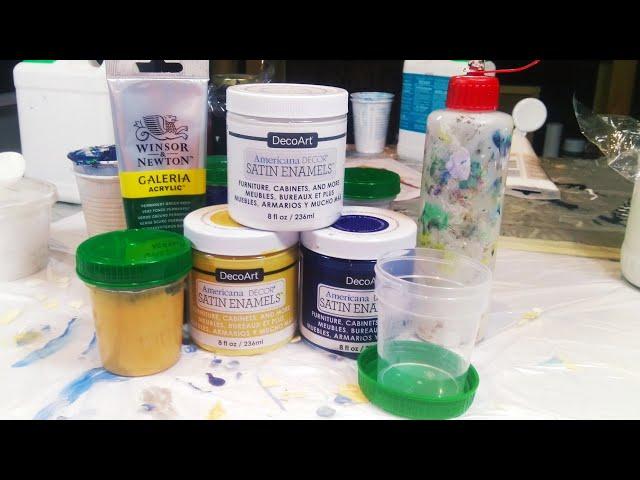 Acrylic pouring: "HOW TO" mix Decoart Satin Enamels with acrylics for cloud effect. What works best?