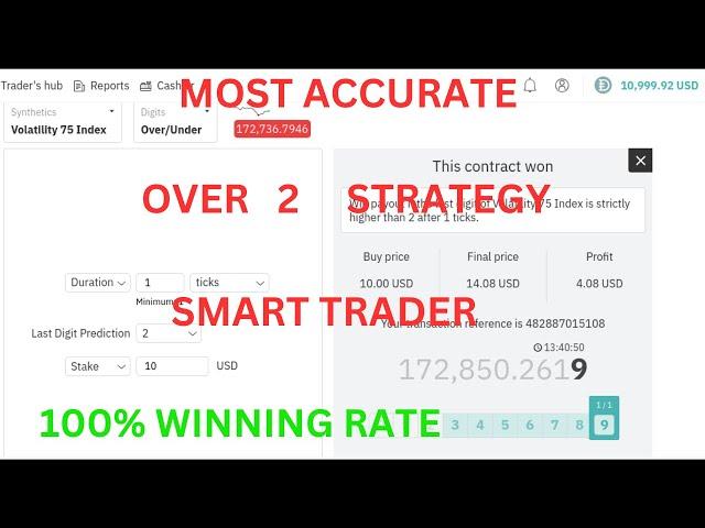 Deriv Manual Trading Over 2 Strategy Using smart Trader. 100% Profit