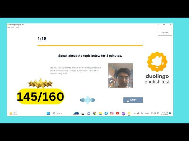 I scored 145 in duolingo English test practice | Duolingo English test