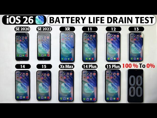  iOS 26 Battery Drain Test - XR / XS Max / SE 2020 / SE 2022 / 11 / 12 / 13 / 14 / 15 /14 Plus/15+