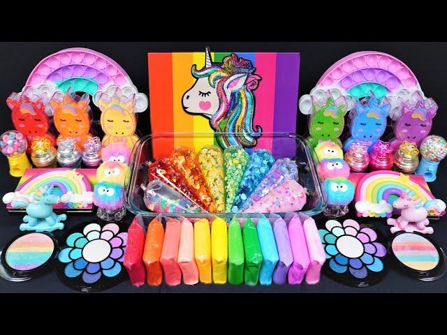 Unicorn Rainbow Slime Mixing Makeup Eyeshadow Random into slime #Satisfying #slime video #ASMR #슬라임