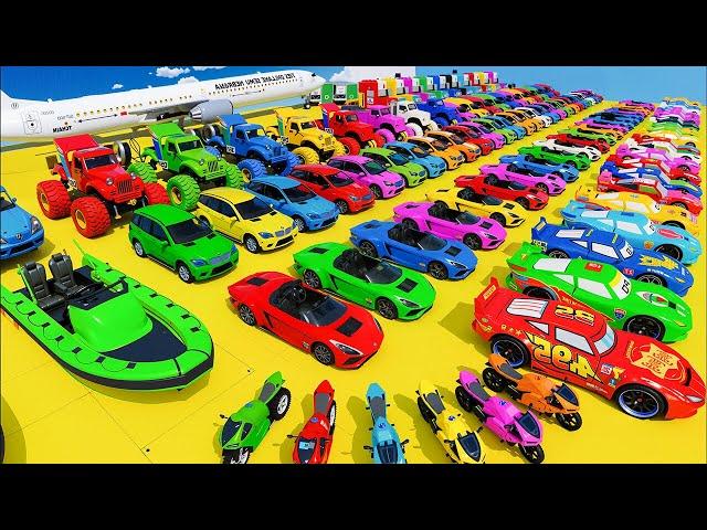 GTA V Mods ️ SPIDER-MAN Mega Stunt Challenge With Super Car, Motorcycle, Jet & Boat!