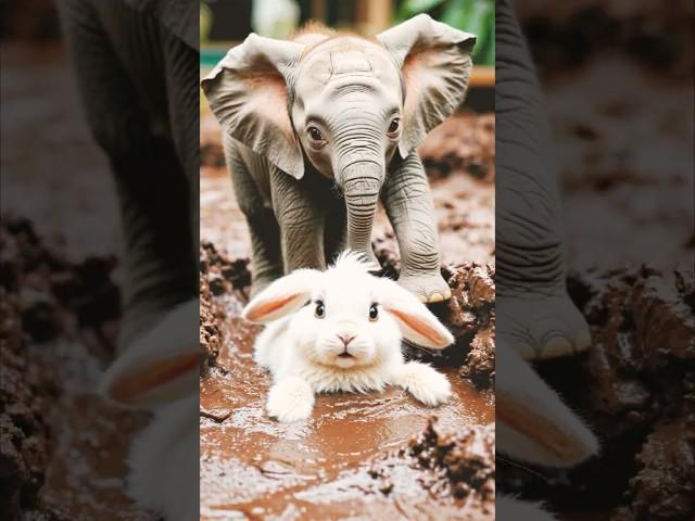 Baby Elephant’s Kindness Saves a Rabbit#ai #shorts