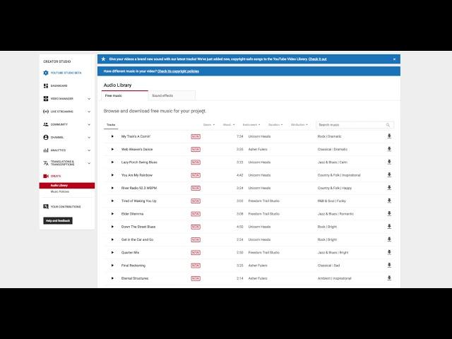 How to get free music from youtube Creator Studio Classic video manager