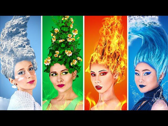 Fire Girl, Water Girl, Air Girl and Earth Girl / Four Elements Beauty Hacks!