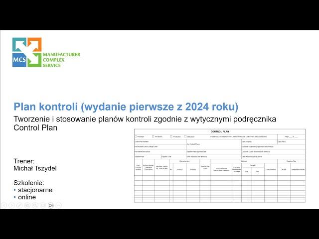 Szkolenie "Plan kontroli (wydanie pierwsze z 2024 roku)"