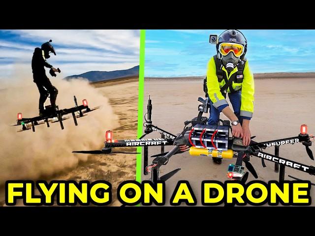 Flying ON a Drone Vehicle Across the Desert in a Race - Human Drone Flight on Hoverboard Aircraft