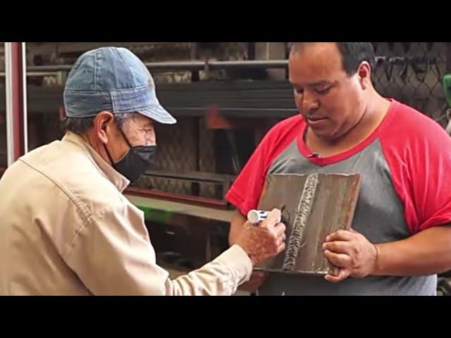 77 AÑOS  y aplica Increíble soldadura en PROBETA 3G en Herreria Castañeda