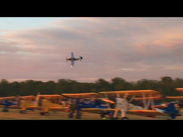 Sensational sunset Mustang flybys P-51 D Frances Dell Stearman and friends 2021 Bienenfarm airfield