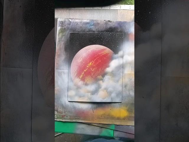 Red Planet With Clouds-Spray Paint Art#spraypaintart #spraypaint #sprayart #sprayartist #aerosolart