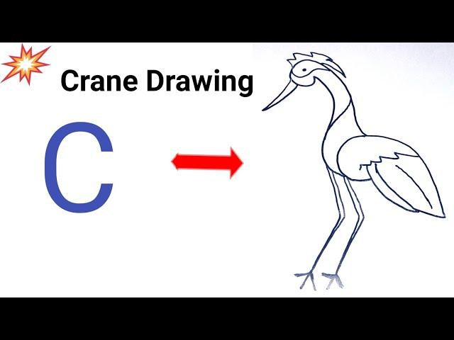 How to draw a Crane from C letter| Easy Bird Drawing| Letter drawing|