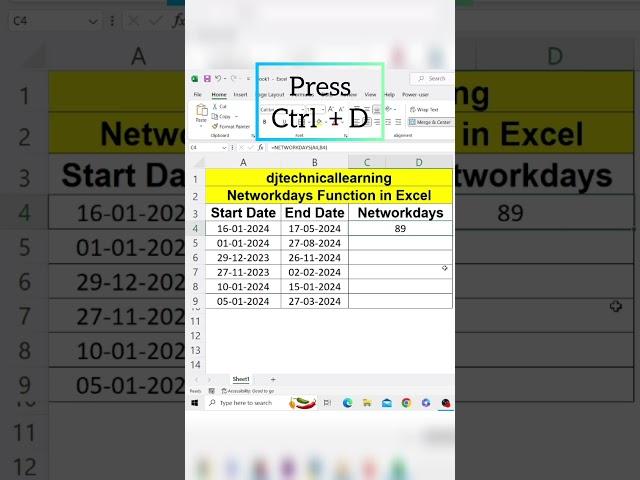 Networkdays Function in Excel #exceltips #exceltech #excelfansonly #networkdays #excel #exceltricks