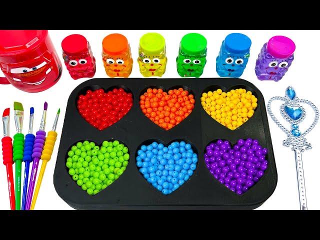 Satisfying Video l Making Rainbow Glitter Heart Slime Candy with 6 Pool & Mixing Beads Cutting ASMR