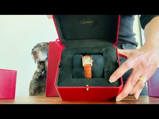 Unboxing a Cartier Tank Louis with a cute dog