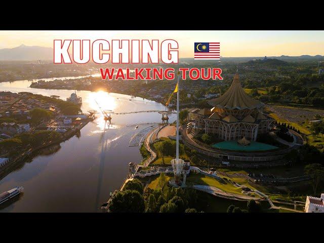 Kuching Sarawak Malaysia walking tour on Chinatown.Trip to Borneo 4K