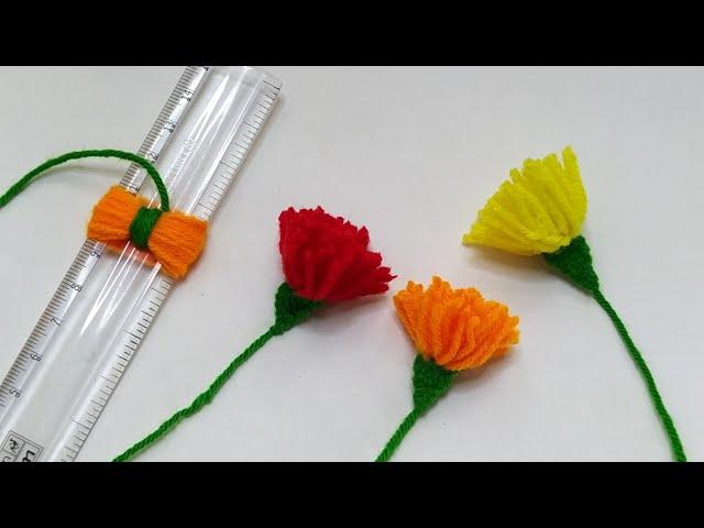 Amazing Woolen Yarn Flower making with Scale | Easy Hand Embroidery Flower Tutorial